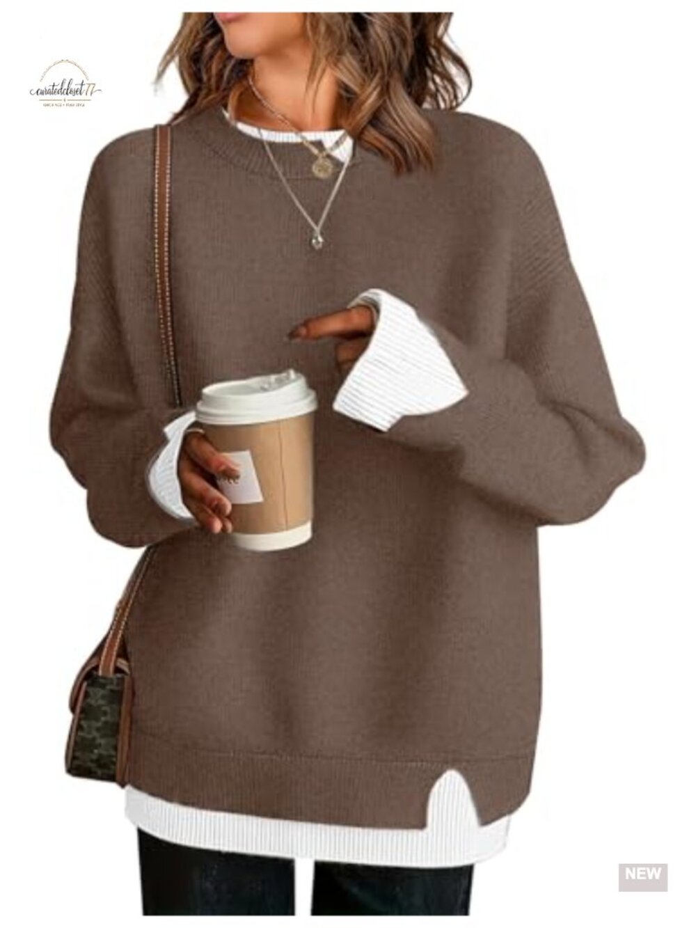 Oversized Patchwork Sweater Pullover Crew Neck Long Sleeve Knit